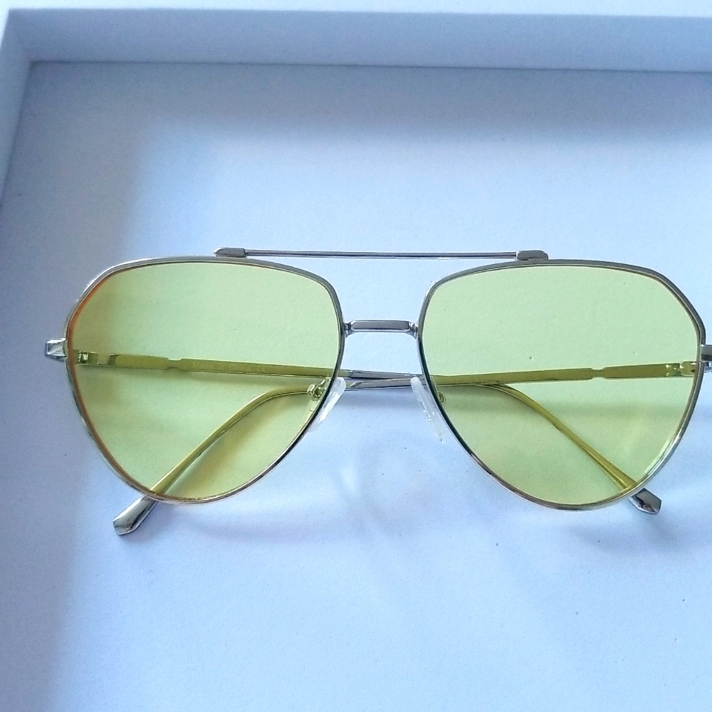 Misguided White Metal Wired Yellow Lens Sunglass